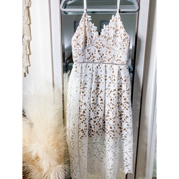 Dresses & Skirts - White Lace with nude underline Midi Dress
